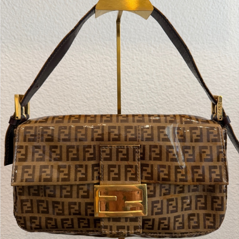 Fendi Zucchino Coated Canvas Baguette with Gold FF Buckle